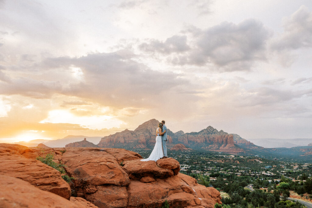 Sunset of bride and groom in Sedona